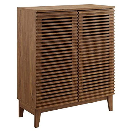Modway Render Mid-Century Modern Wine Rack Storage, Bar Cabinet, Walnut Modway