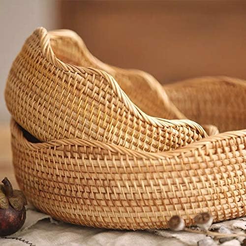 YANGQIHOME Rattan Bread Basket, Round Fruit Baskets, Wicker Storage Bowls, Natural Woven Serving Basket Bowls, Decorative Baskets for Kitchen Counter Organizing, Gift Basket, Set of 3