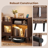 Giantex Large Record Player Stand with LED Light, Mid Century Modern Turntable Stand w/Sliding Door, Charging Station & Solid Wood Leg, Record Player Table, Vinyl Record Storage for Living Room, Walnut Giantex