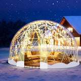 12FT Garden Dome Tent, Geodesic Dome Greenhouse with PVC Clear Cover, Waterproof Garden Bubble Dome Tent House with 2 x 10M Light Strings for Outdoor, Patio, Party (White Edge, 12.5FT/3.8M) MAPONEEN