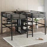 Harper & Bright Designs Double Loft Bed Twin Size with Desk and Wardrobe for 2, Heavy Duty Metal Loft Bed Frame with Storage Shelf and Electrical Outlet, Black Harper & Bright Designs