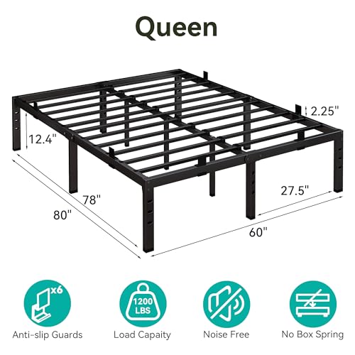 Nelaukoko Queen Bed Frame, 14 Inch Metal Platform Bed Frame Queen Size with Under Storage Space, Mattress Anti-Slip Design, Heavy Duty Sturdy Foundation, No Box Spring Needed, Easy Assembly, Black Nelaukoko