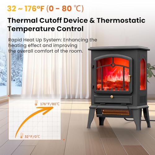 VEXON Electric Fireplace Heater,1000W/1500W Electric Infrared Quartz Fireplace, 22” Freestanding Stove Heater with Realistic Flame, Portable Fireplace, Electric Fireplace Heater for Indoor use