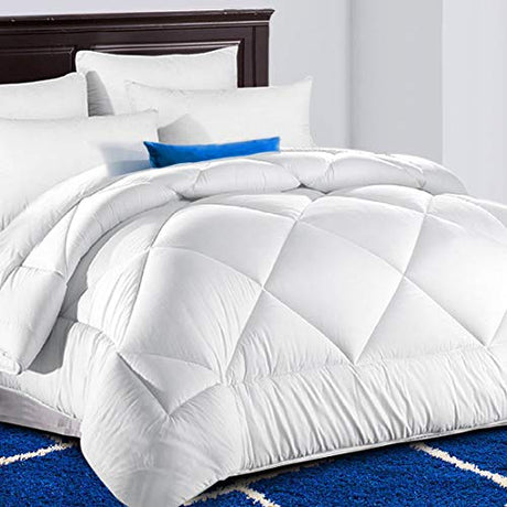 TEKAMON All Season Full Comforter Winter Warm Summer Soft Quilted Down Alternative Duvet Insert Corner Tabs, Machine Washable Fluffy Reversible Collection for Hotel, Snow White TEKAMON