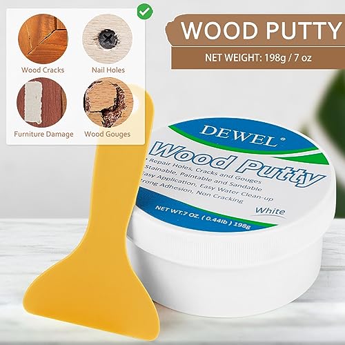 DEWEL Wood Putty, White Wood Filler, New Upgrade Wood Putty Filler Paintable, Stainable, Sandable, Wood Furniture Repair Kit Quickly Restore Wood DEWEL
