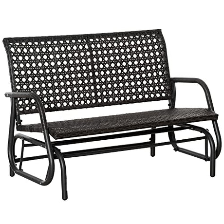 Outsunny Dark Grey 2-Person Outdoor Wicker Glider Bench with Extra Wide Seat Outsunny
