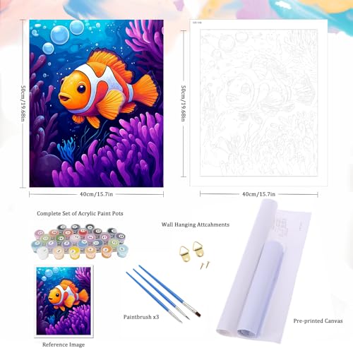 Natuyalo Fish Coral Paint by Numbers Kit for Adults Beginner Animal DIY Painting Kits for Adults - Linen Canvas, Acrylic Pigment, 3 Paint Brushes, Waterproof Durable, Frameless, 16x20 Inch Natuyalo