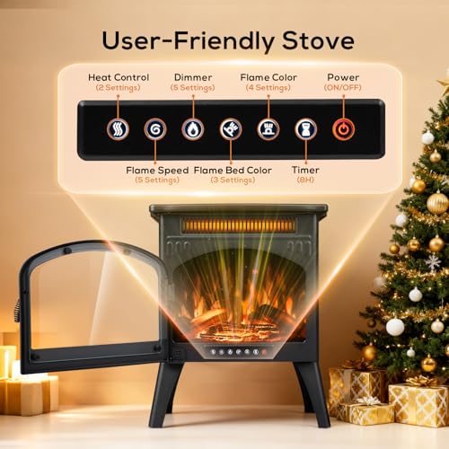 ZAFRO 21" Freestanding Electric Fireplace with Remote, Fireplace Space Heater with Adjustable Flame Color and Brightness, Thermostat/Sleep Mode/Overheat Protection for Bedroom, Living Room(Black) ZAFRO
