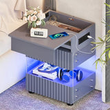 STHOUYN Bedroom LED Nightstand with Gun Drawers, Grey Modern Night Stand with USB & Type-C Charging Station, Smart Nightstand Noght Stand, Bedside Table Gun Safe Side End Tables Office (1, Grey) STHOUYN