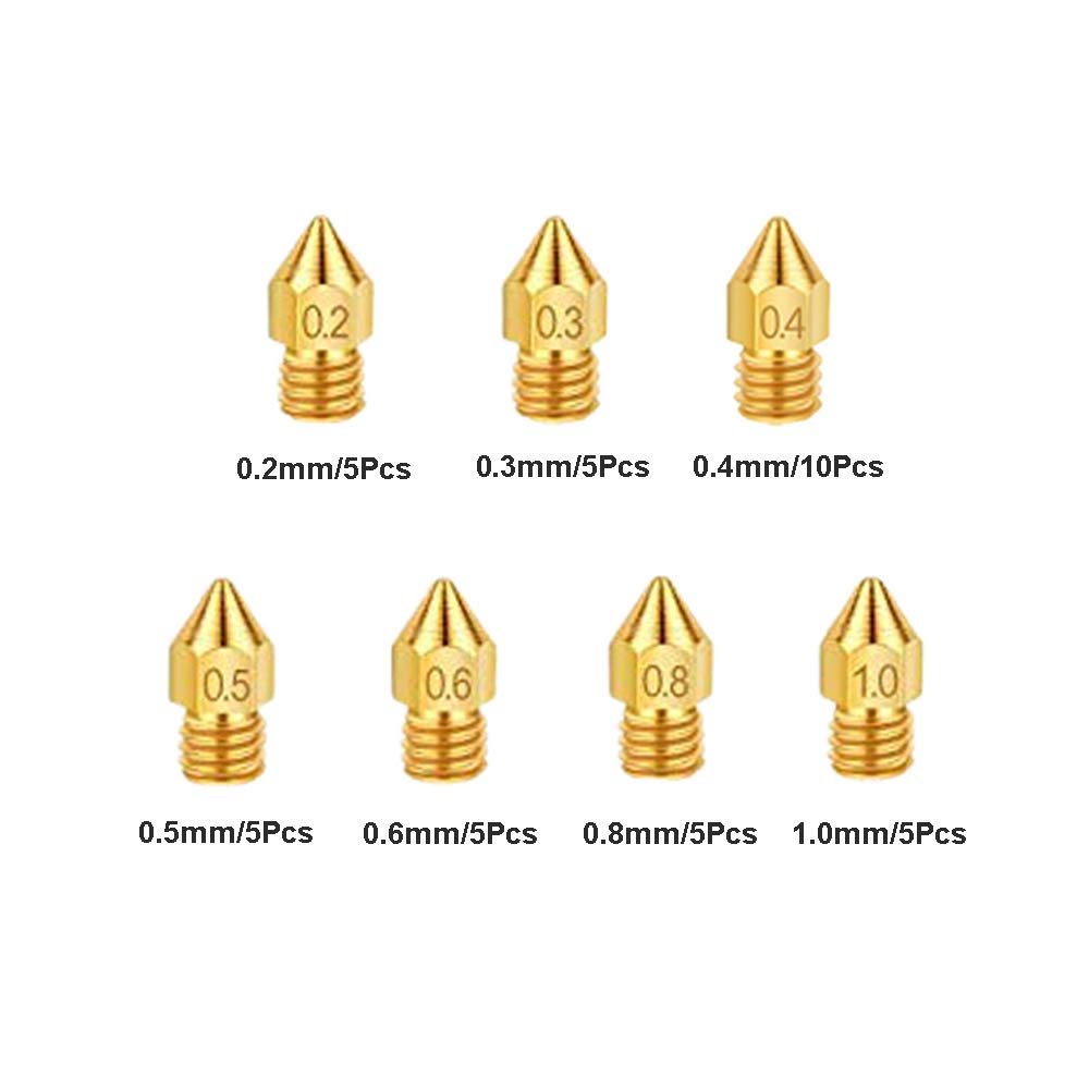 3D Printer Extruder Nozzles 0.2mm 0.3mm 0.4mm 0.5mm 0.6mm 0.8mm 1.0mm for Anet A8 Makerbot MK8 Creality CR-10 Ender 3 Ender 5 IRCHLYN (40 Pcs) - WoodArtSupply