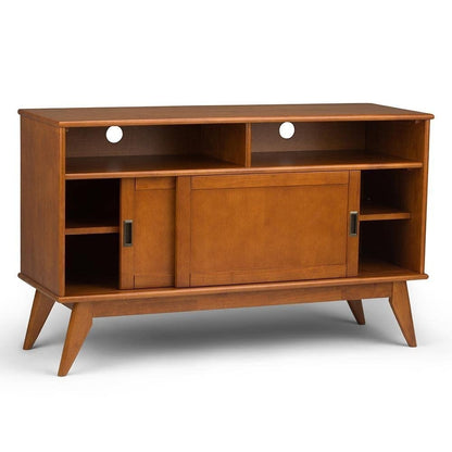 SIMPLIHOME Draper SOLID HARDWOOD 54 Inch Wide Mid Century Modern TV Media Stand in Teak Brown For TVs up to 60 Inches, For the Living Room and Entertainment Center