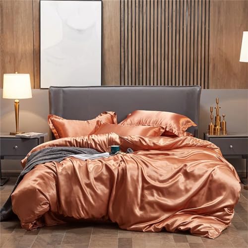 Suwequest Satin Bedding Set Solid Color Duvet Cover Set Single Double King Size Bedding Kit Bed Cover Bed Linen Set qian ka fei EU-Single 3pcs Suwequest
