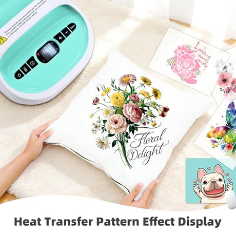 BetterSub Heat Press Machine for T-Shirts, Portable Heat Press, Iron Press for Sublimation and HTV Vinyl Shirt Press Machine for Hat, Bags, Heating Transfer Projects (8.27"×9.06" Teal) BetterSub