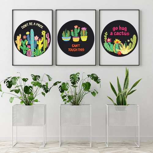 Louise Maelys Funny Cactus Embroidery Kits for Beginners,Cross Stitch Kit for Adults,Starters DIY Needlepoint Including Plant Pattern,Hoop,Instruction and Threads