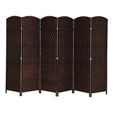 VINGLI 6-Panels Tall Rattan Room Divider, 6 FT Folding Privacy Screen, Indoor Partition Wall Dividers, Freestanding Hinged Space Separator (Dark Brown) VINGLI