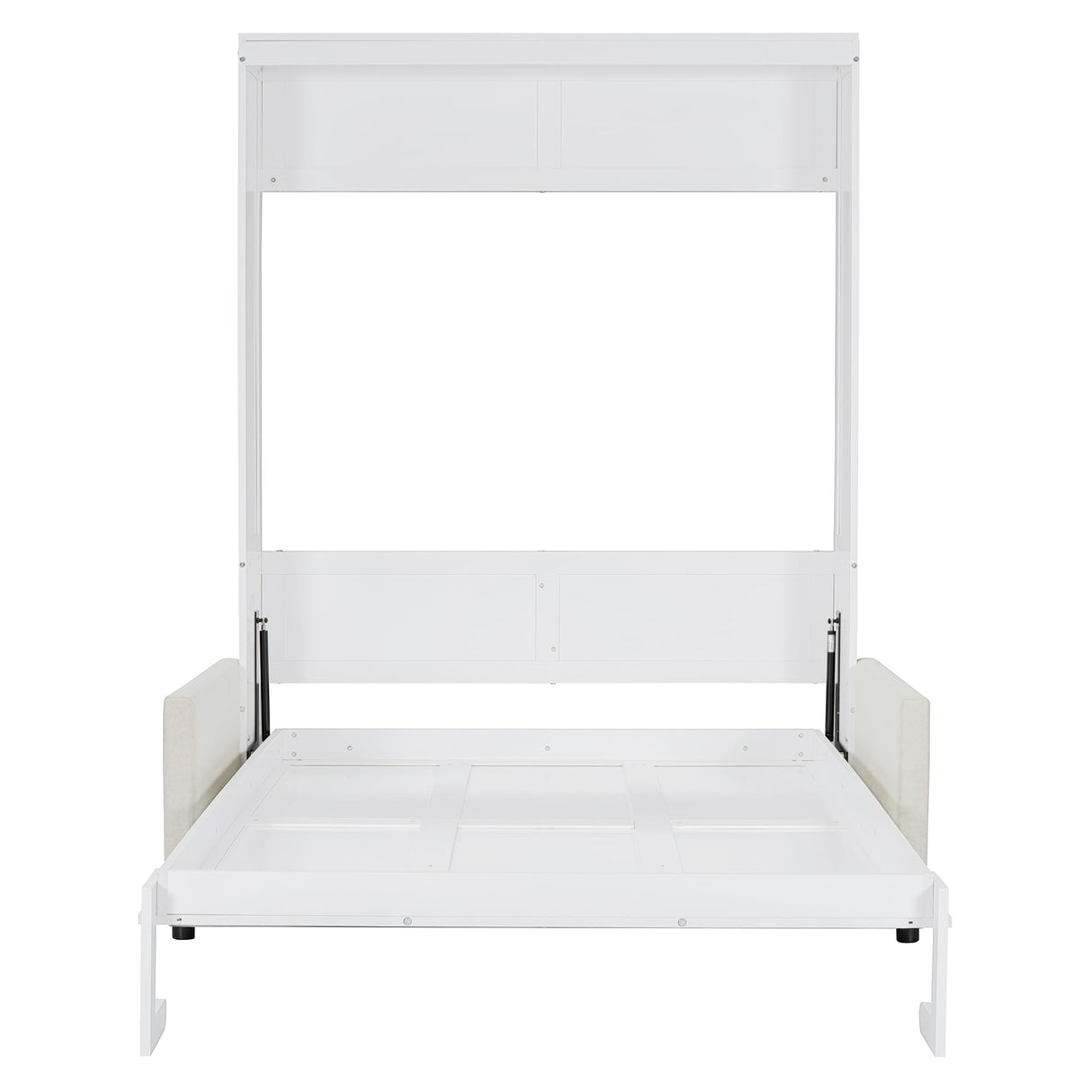 Ball & Cast Murphy Bed Full Size Wall Bed with Sofa,can be Folded,Multifunctional Wood Hideaway Cabinet Bed Frame,Slat Support,Save Space,for Apartment,Guest Room,White Ball & Cast