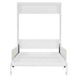 Ball & Cast Murphy Bed Full Size Wall Bed with Sofa,can be Folded,Multifunctional Wood Hideaway Cabinet Bed Frame,Slat Support,Save Space,for Apartment,Guest Room,White Ball & Cast