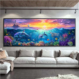 Wergund 5D DIY Large Diamond Art Kits for Adults Dolphin, Large Size Diamond Art Turtle Animal, Full Drill Crystal Rhinestone Embroidery Cross Stitch Arts Craft Canvas Home Wall Decor Gift 12x30Inch Wergund