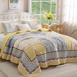 WONGS BEDDING Yellow Quilt Set Full,Bohemian Patchwork Bedspread Coverlet Set, Reversible Boho Floral Pattern Bedspreads Bedding Quilt Set for All Seasons (78"x90") WONGS BEDDING