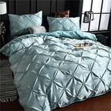 Erosebridal Blue Pinch Pleated Quilt Cover King Size Silk Like Satin Pintuck Bedding Set with Zipper Ruffle Design Luxury & Microfiber Comforter Cover Pintuck Decorative Bedspread Cover Erosebridal
