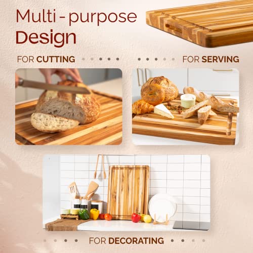 Yes4All Solid Teak Cutting Boards for Kitchen, [24''Lx18''Wx1.5”Thick] Extra Large Edge Grain Butcher Block Cutting Board, Food Safe Surface Wood Cutting Boards with Juice Grooves and Easy Grip Handle Yes4All
