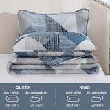 Dintszyayue King Size Quilt Blue, 3 Pieces Patchwork Bedspread Bedding for King Size Bed, Soft Lightweight Microfiber Geometric Coverlet Set for All Season Quilts with 2 Pillowcases Dintszyayue