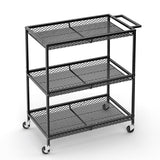 3 Tier Rolling Utility Kitchen Cart, Heavy Duty Wire Rolling Cart on Wheels, Commercial Metal Serving Carts with Handle, Kitchen Island Plant Shelf Food Storage Trolley for Laundry, Office, Garage