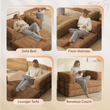 WLIVE 60'' Futon Sofa Bed, Convertible Sleeper Sofa, Folding Pull Out Couch Boneless Mattress with Fixed Frame, Corduroy, Brown WLIVE