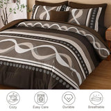 Anibedding Boho Comforter Set,8 Pieces Bed in a Bag Patchwork Striped Comforter Set,Brown Bed Set Queen Size, Soft Microfiber Boho Bedding Set for All Season(90"×90") Anibedding