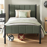 VASAGLE Twin Bed Frame with Upholstered Headboard, Metal Bed Frame Twin Size with Footboard, 550 lb Weight Capacity, Steel Slats, Easy Assembly, No Box Spring Needed, Forest Green URMB983C01V1 VASAGLE