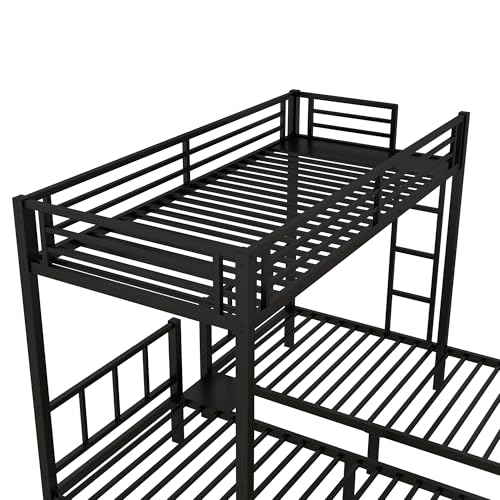 Bellemave Twin Over Twin Over Twin Triple Bunk Bed for Kids, Three Bed Bunk Beds for Kids with Guardrails, Ladder & Storage Three Bed Bunk Bed Converts to 3 Separate Twin Beds No Box Spring Needed Bellemave