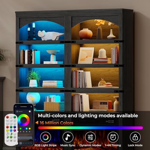 BREEZEHEAT 23 Inch Electric Fireplace with Bookcase, 70" Tall Arched Bookshelf w/LED Light, Timer, Realistic Flame Effect, Modern Storage Accent Bookshelf for Home, Office, Living Room, Black BREEZEHEAT