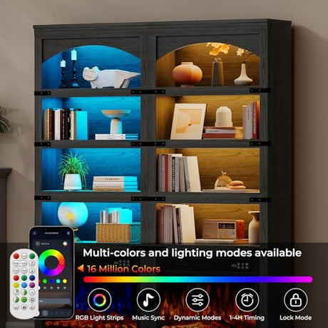 BREEZEHEAT 23 Inch Electric Fireplace with Bookcase, 70" Tall Arched Bookshelf w/LED Light, Timer, Realistic Flame Effect, Modern Storage Accent Bookshelf for Home, Office, Living Room, Black BREEZEHEAT