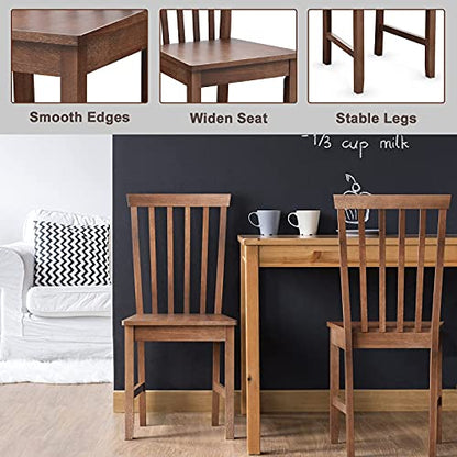 Giantex Wood Dining Chair Set of 4, Farmhouse Wooden Dining Side Chair with High Slat Back, Rubber Wood Legs, Armless Kitchen Chairs, Wood Dining Room Chairs - WoodArtSupply