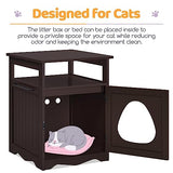 Yaheetech Cat Litter Box Enclosure, Hidden Litter Box Furniture with Open Shelf, Indoor Cat Washroom, Storage Cabinet Pet Crate, Side End Table, Wooden Pet House Espresso Yaheetech