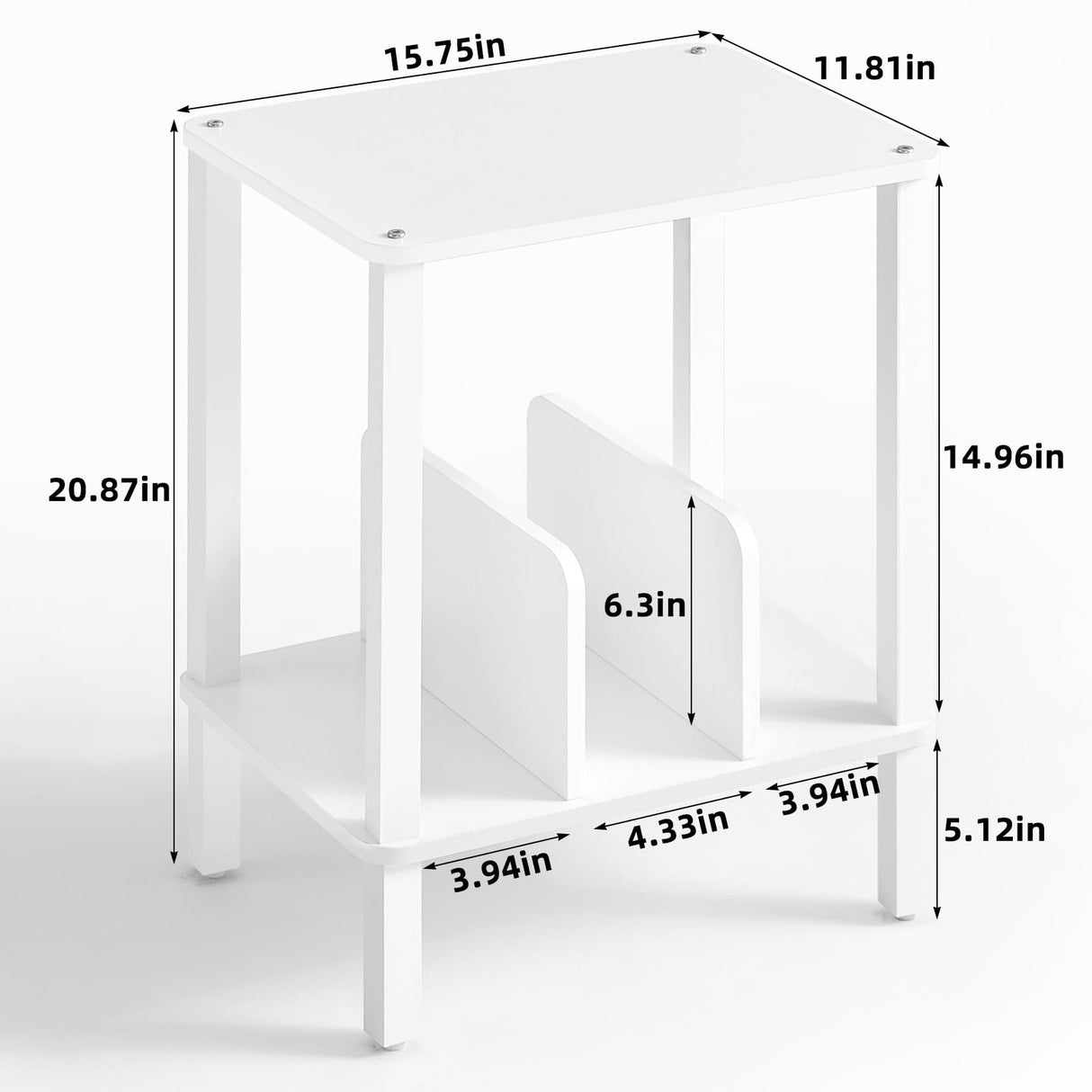 LELELINKY 2-Tier Record Player Stand with Vinyl Record Storage up to 100 Albums, Bedroom Record Holder and Multi-Functional End Table for Living Room, White LELELINKY