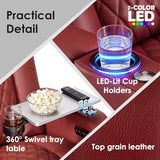PBRO Home Theater Seating Genuine Leather Recliner Chair, Power Reclining & Headrest, USB A/C Charging Ports, Tray Table, Cup Holder Ambient Lighting Red Row of 1