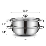 Steamer Pot for Cooking 4 Quart Steamer Pot 2-tier Multipurpose 18/8 Stainless Steel Steam Pot Cookware with Lid for Vegetable, Noodles, Pasta, Food puluru