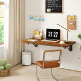IBUYKE Wall Mounted Folding Table, Floating Wall Desk for Small Spaces, Fold Down Laundry Shelf with Heavy-Duty Brackets, Wall Table for Home Office/Bar/Kitchen/Dining, Rustic Brown UTVT005H IBUYKE