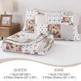 Menghomeus Taupe Floral Quilt Set Queen Boho Patchwork Bedspread Floral Coverlet Reversible Bed Quilt Set All Season Soft Microfiber Bedding Farmhouse Bed Sets, 96"x90" Menghomeus