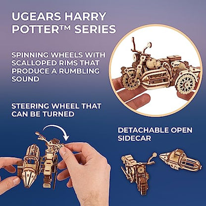 UGEARS Hagrid's Flying Motorbike™ 3D Puzzle - Wooden Model Kit for Adults to Build - Mechanical Bike Motorcycle Making Kit - 3D Jigsaw Puzzle Wood Vehicle - Harry Potter™ Collection DIY Brain Teaser