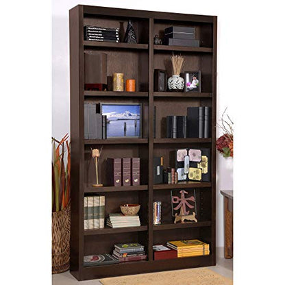 84" Espresso Double Wide Bookcase with 10 Adjustable Shelves & 2 Fixed Shelves by Concepts In Wood - WoodArtSupply