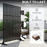 Metal Privacy Screen Outdoor – 6FT Freestanding Decorative Steel Panel with Stand, Laser-Cut Chevron Pattern Modern Privacy Divider, Rustproof & Weather-Resistant Screen for Patio, Garden & Backyard TALLYVER