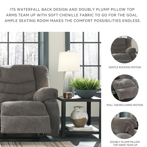 Signature Design by Ashley Tulen Modern Manual Pull Tab Rocker Recliner, Dark Gray Signature Design by Ashley