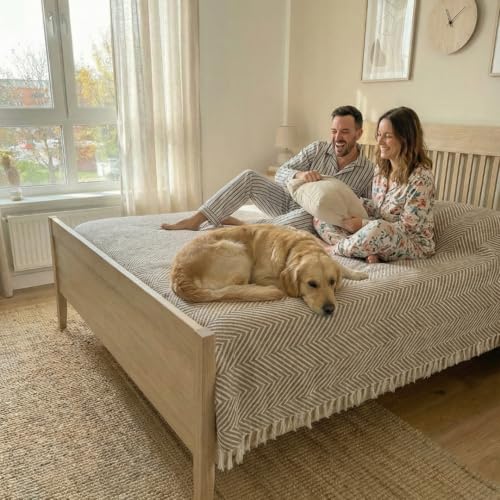 DREAMY RIKKA Cotton Bed Blanket, Queen Size 79 x 90 Inch, Classic Woven Cotton, Breathable All Season Bedding DREAMY RIKKA