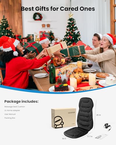COMFIER Back Massager with Heat, Vibration Massage Seat Cushion with 8 Massage Nodes & 5 Modes, Adjustable Chair Massager Pad for Home Office, Heated Chair Pad, Gifts for Women Men Mom Dad COMFIER