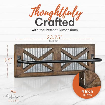 Autumn Alley Farmhouse Rustic Towel Rack Holder - Wood Towel Rack - 24" - Farmhouse Towel Holder for Rustic Bathroom and Farmhouse Kitchen Style Décor - Wall Mounted, Rustic Towel Bar