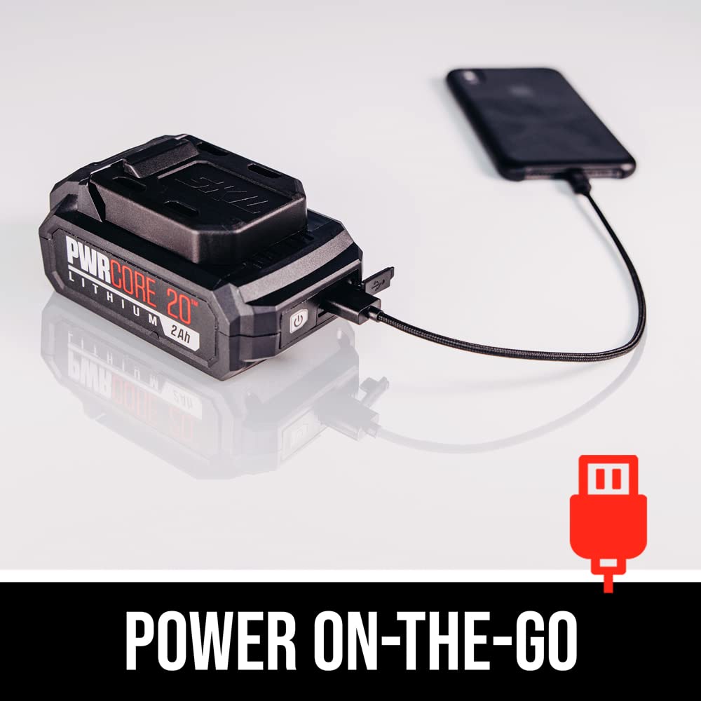 SKIL PWR CORE 20 Brushless 20V 1/2 In. Compact Varible-Speed Drill Driver Kit with 1/2'' Single-Sleeve, Keyless Ratcheting Chuck & LED Worklight Includes 2.0Ah Battery and PWR JUMP Charger-DL6293B-10 Skil