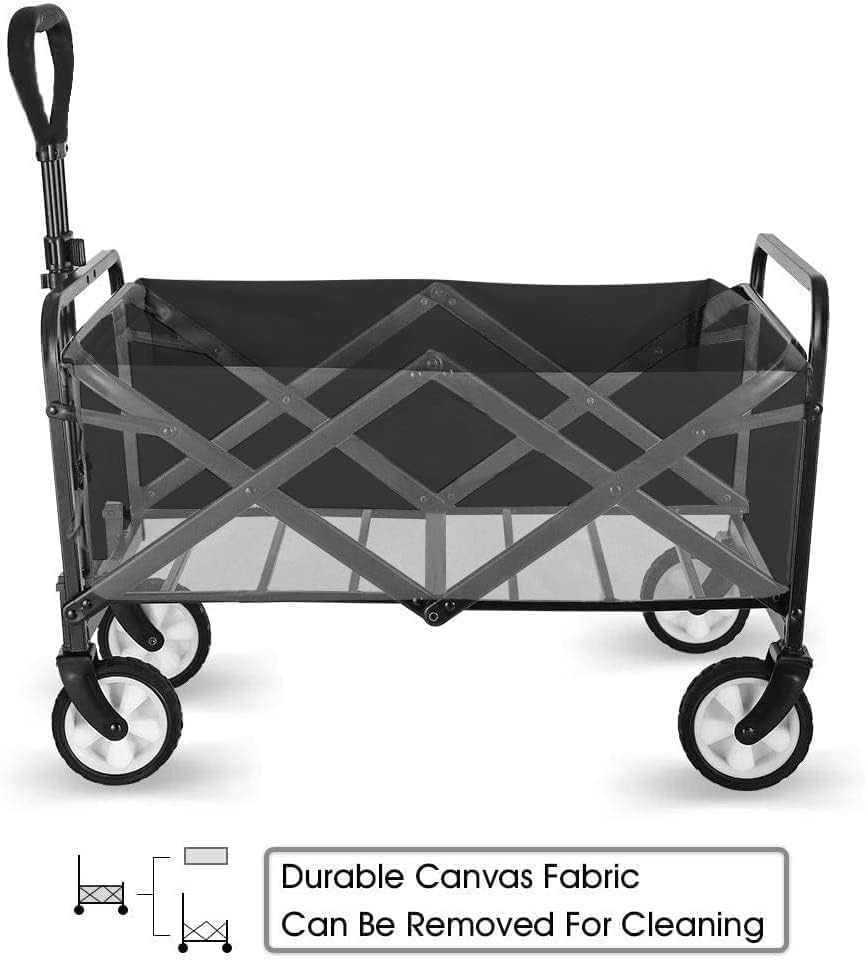 Collapsible Foldable Wagon, Beach Cart Large Capacity, Heavy Duty Folding Wagon Portable, Collapsible Wagon for Sports, Shopping, Camping (Black) iHomey
