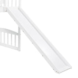 Twin Loft Bed with Slide and Stairs, Wooden Low Loft Bed Frame with Storage for Kids Girls Boys - White Bellemave